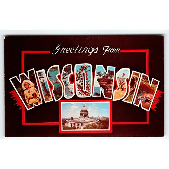 Greetings From Wisconsin Vintage Large Big Letter Postcard The Badger State - Picture 1 of 2